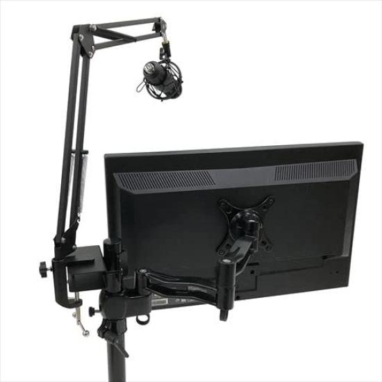 Nagao Seisakusho Black Pole Mount Clamp Table for Mounting a Microphone Arm to the Back of a Monitor or on a Monitor Video Web Conferencing