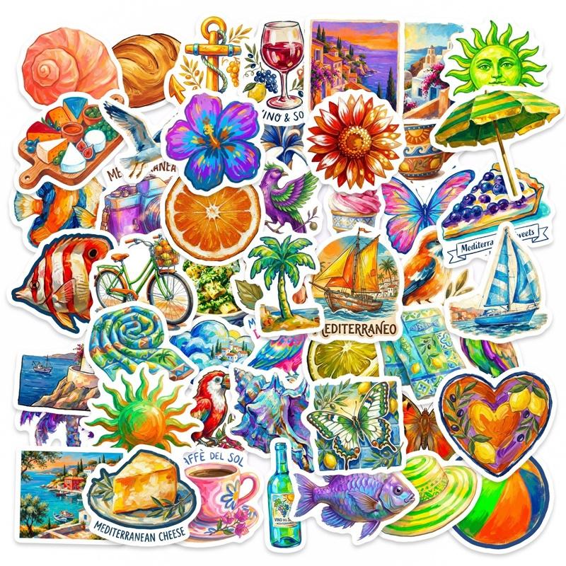 10/30/50PCS Cartoon Mediterranean Holiday Sticky PVC Sticker DIY Laptop Luggage Skateboard Decoration Scrapbooking for Kids