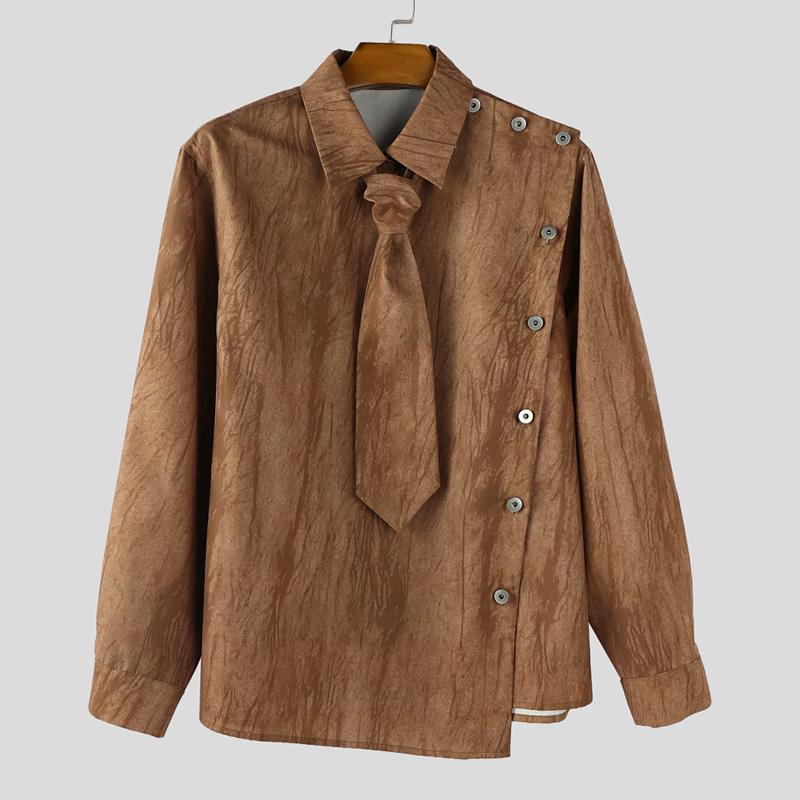 INCERUN Oversiezd Men Casual Lapel Neck Long Sleeve Side Buttons Tie-dyeing Shirts Tops