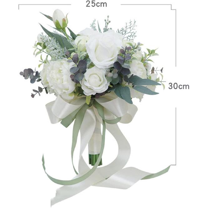 Wedding Bouquet Artificial Roses Flower Bride Bridal Bouquets Handmade Silk White Rose Flower Wedding Bridal Bouquets for Church Party Home