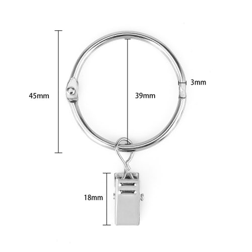 KaiYi Curtain Ring Clips, Curtain Clip Hooks, Opening Design, 39mm Inner Diameter, Easy Installation, Steel, Set of 20, Silver