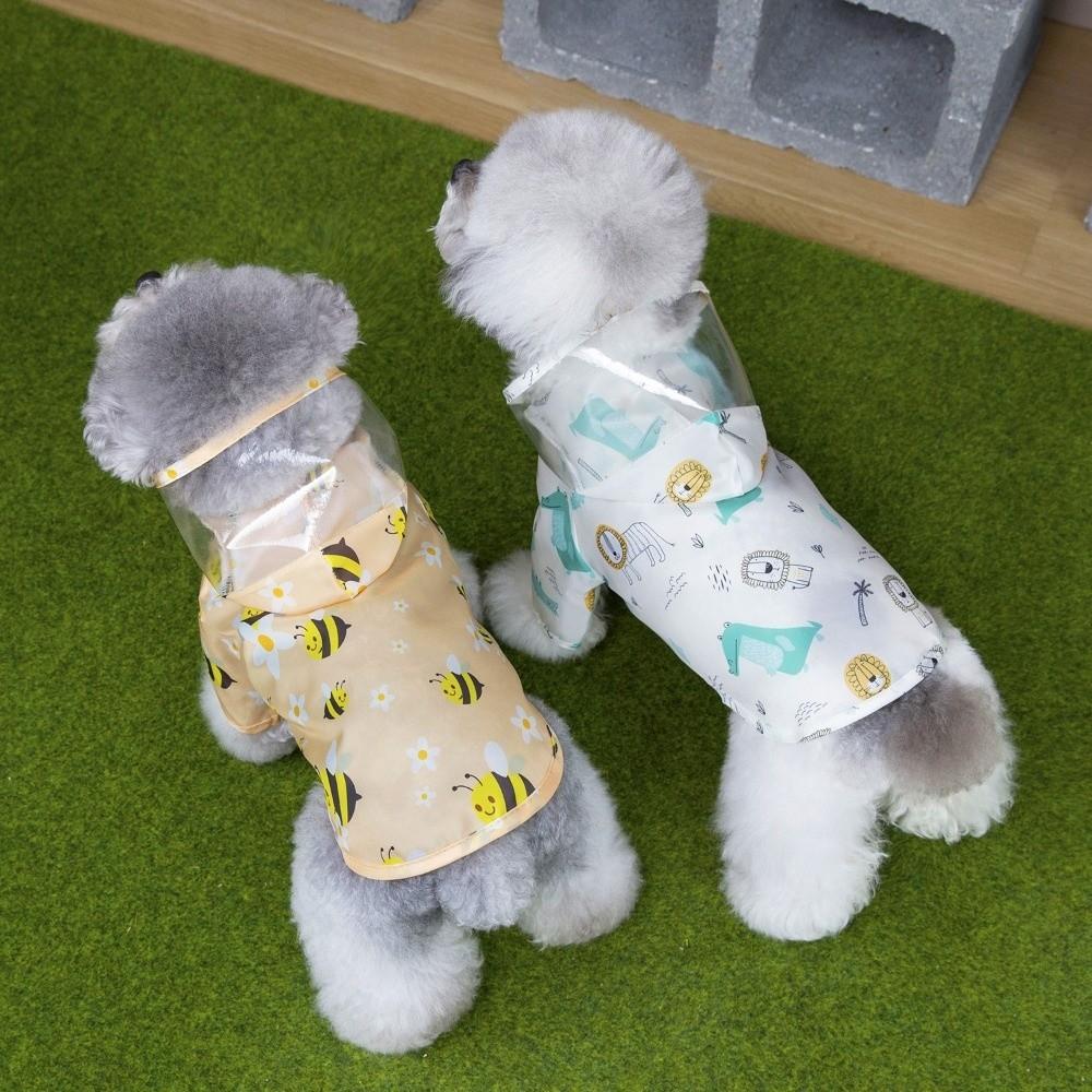 Cute Cartoon Bee Print Dog Hooded Raincoat PVC Light Thin Puppy Rain Poncho with D-ring Pet Waterproof Cloak Outdoor