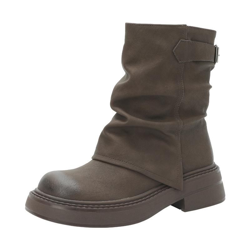 Korean British Style Platform Martin Boots Women's 2025 Autumn and Winter New Stacking Boots Round Head Thick Heel Trouser Tube Boots Short