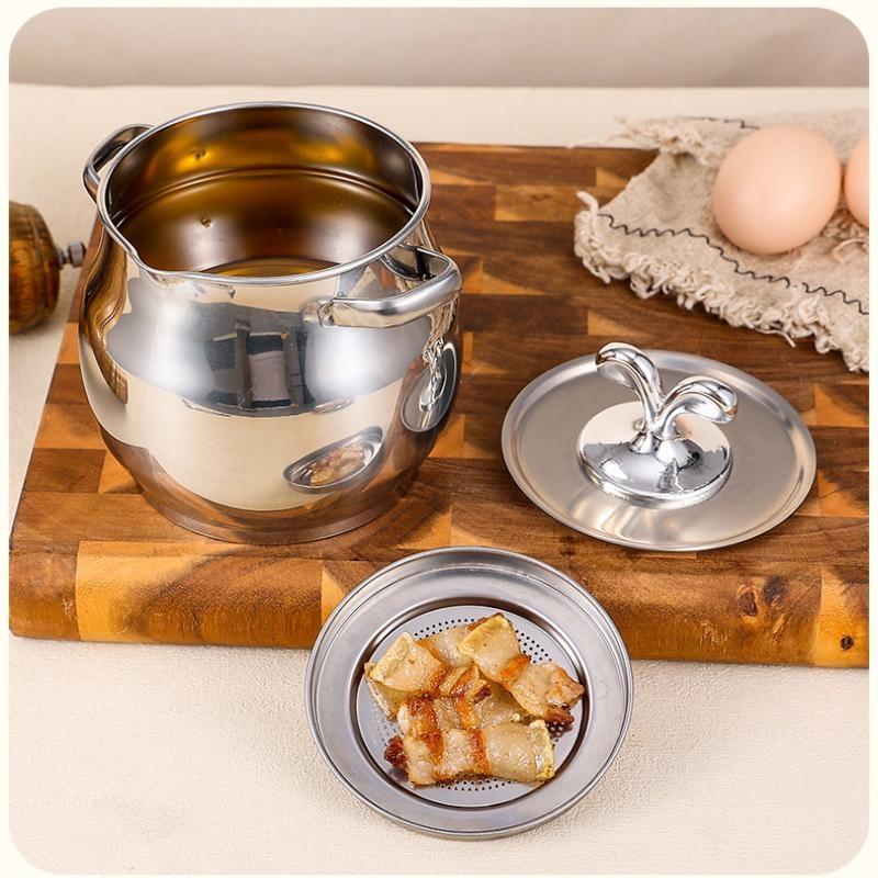 1.5L Oil Filter Pot Stainless Steel Lard Strainer Cooking Oil Strainer Grease Keeper Storage Container Oil Bottle Kitchen