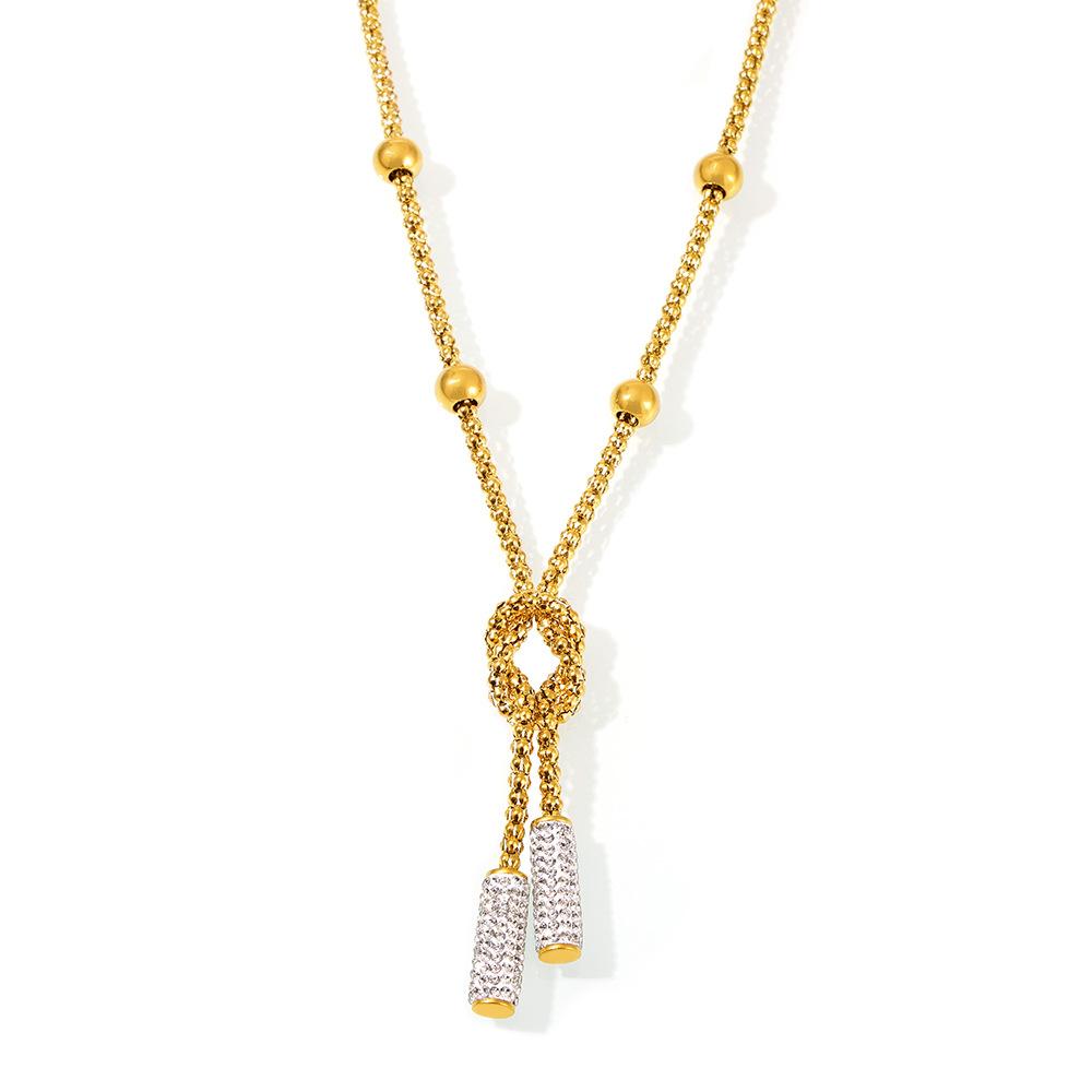 Hainon Stainless Steel Necklace Knot Long Zircon Sweater Chain Pendant Necklace 22.37inches