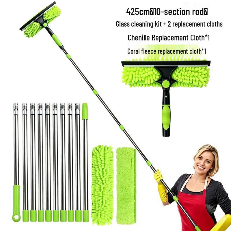 2-in-1 Double-sided High-rise Window Cleaning Squeegee and Wiper