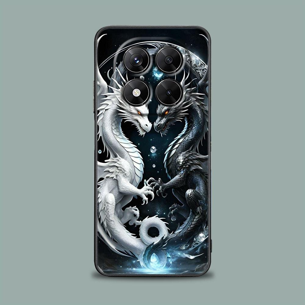 Phone Case for Xiaomi Redmi 15C 14C 12C 13C Redmi Note 15 14 13 12 11 10 Pro Plus 5G 12S Silicone Cover Cute Black White Dragon
