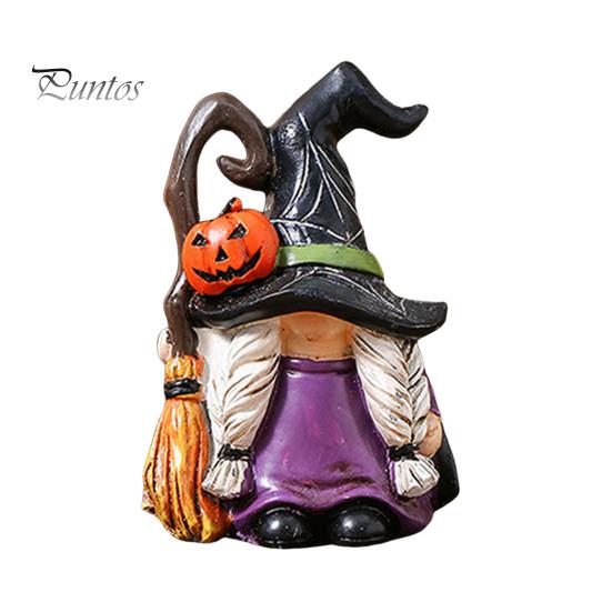 Gnome Resin Ornament Halloween Witch Hat Figurine, Mini Wizard Festive Decor Statue, Dwarf Sculpture for Indoor Outdoor Holiday
