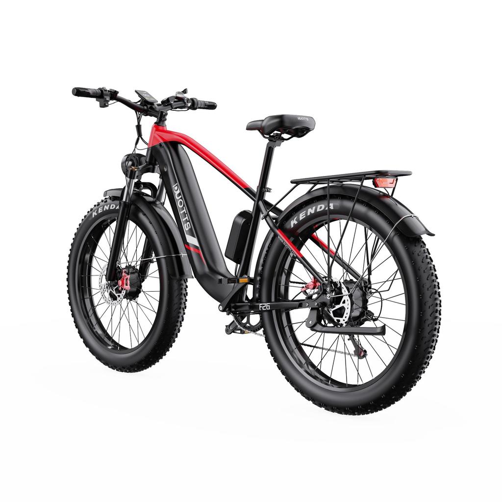 DUOTTS Elektrické kolo F26: Motor 750 W, dojezd 120 km, 26" tlusté pneumatiky, vodotěsnost IPX5, stoupavost 55°