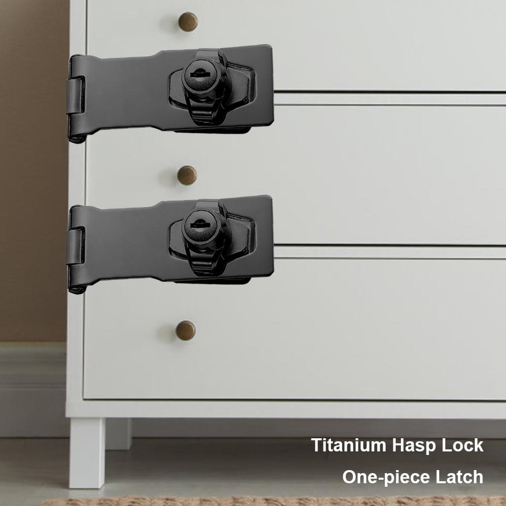 Hasp Key Lock 90 Degree Rotation 4 Inch Drawer Locks Punch-free with Lock Double Door Cabinet Lock with Screw Furniture Hardware