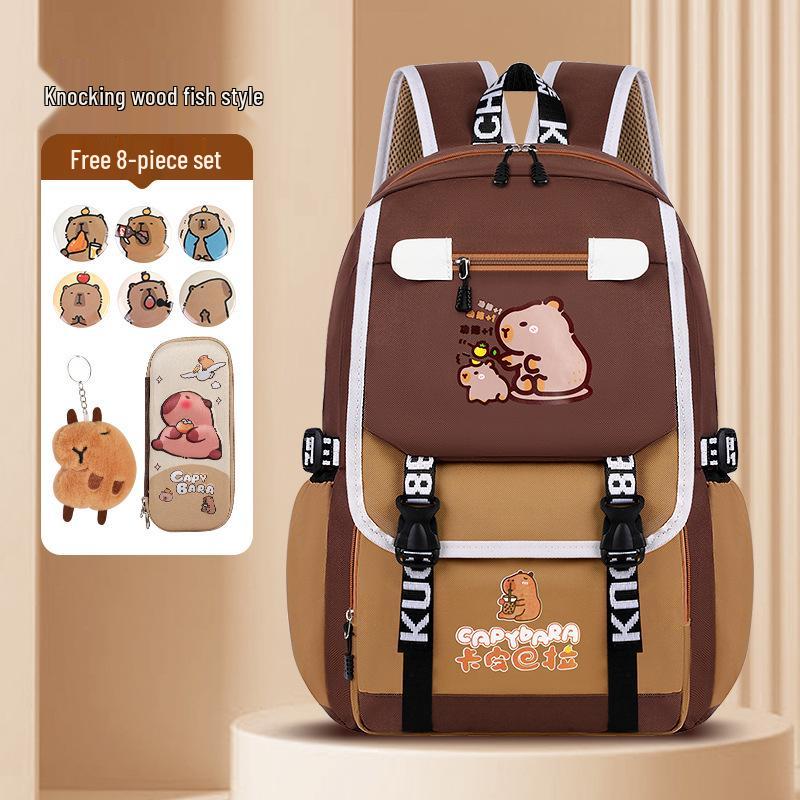 Ryggsäck med stor kapacitet och vattentät kapybara för barn - Lättviktig, ryggskyddande skolväska