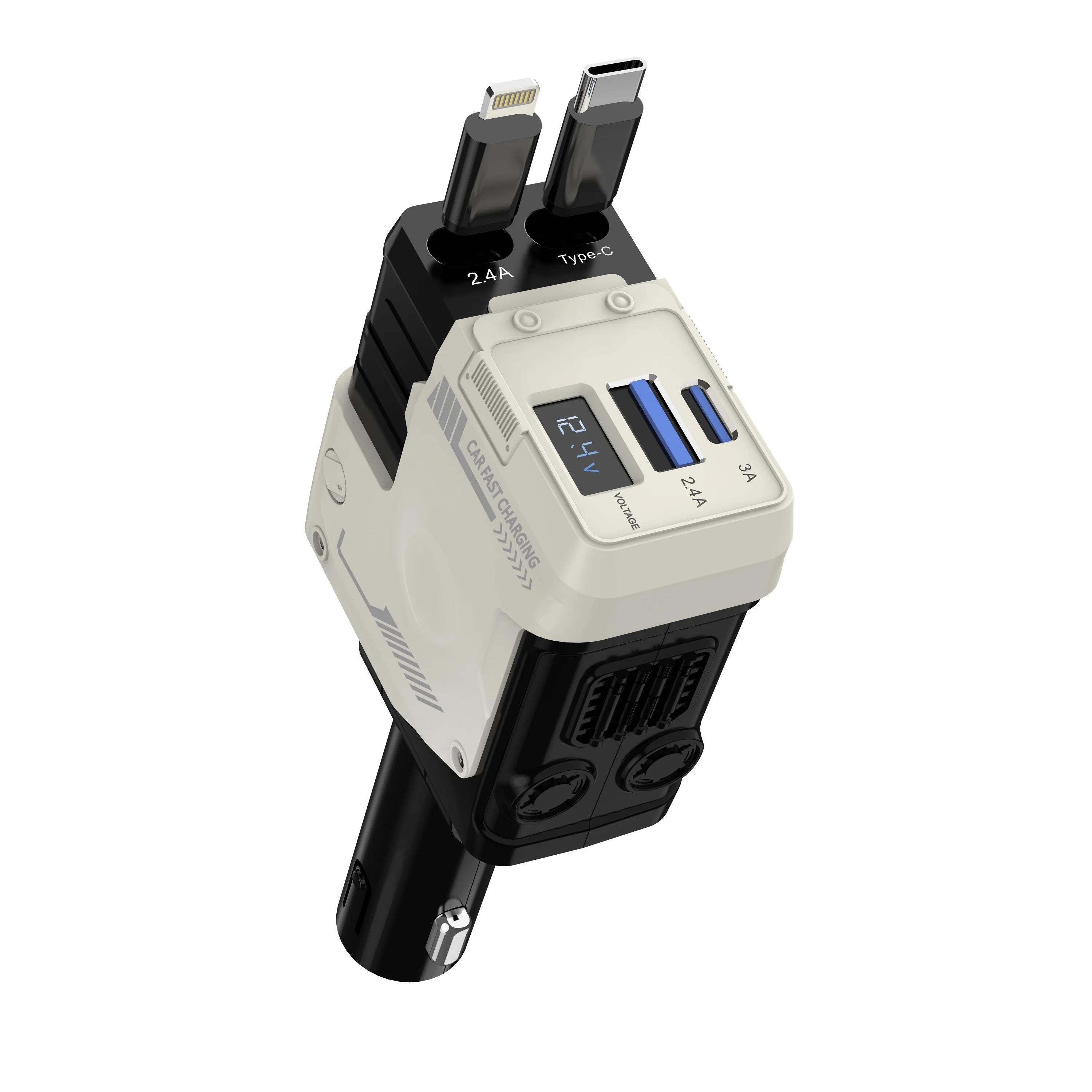 

Retractable Car Charger, 4-in-1 Fast Car Phone Charger 120W Cigarette Lighter USB Car Charger Adapter for IPhone 5 and Type C белый