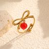 Cute Cherry with Bow Rings for Women, Adjustable Stainless Steel Open Finger Ring, Ribbon Jewelry Gift