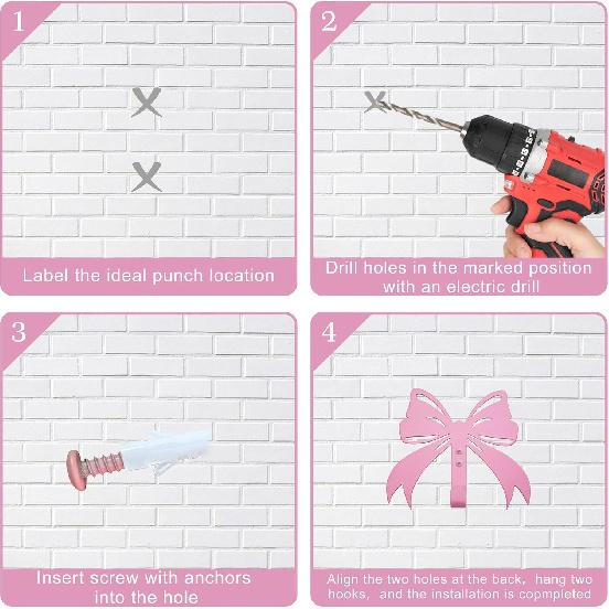 4 Pcs Metal Bow Knot Hooks Wall Door Hanger Towel Hooks Coat Hanger Decorative Holder for Home Bathroom Living Room (Pink)