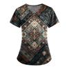 Plus Size Printed Scrub Working Uniform Tops For Women's V-Neck Print Short Sleeve Fun T-Shirts Workwear Tee With Pockets