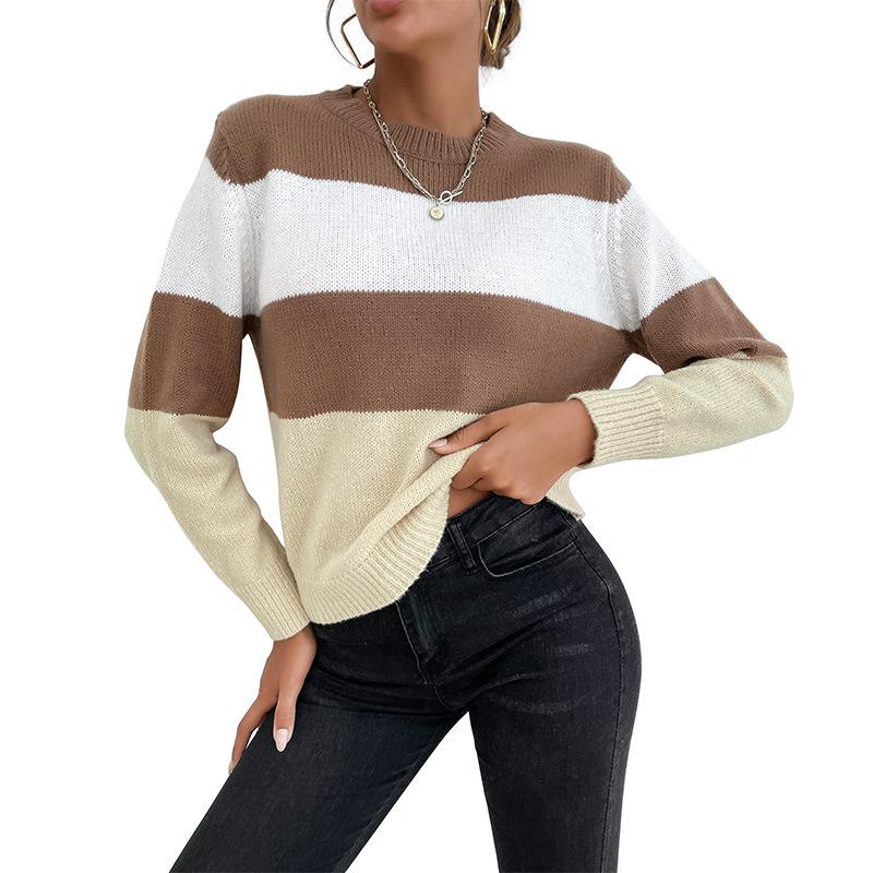 Vintage Mode Elegant Lässig Damen Herbst Colorblocking Langarm Rundhals Pullover Damen