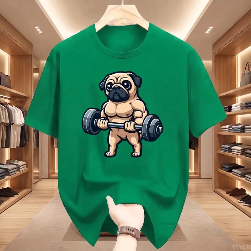 Pug Bodybuilding Weightlifting T Shirt Kawaii Cute Graphic T Shirts Casual Round Neck Printed Short Sleeve Tees Clothes Tops