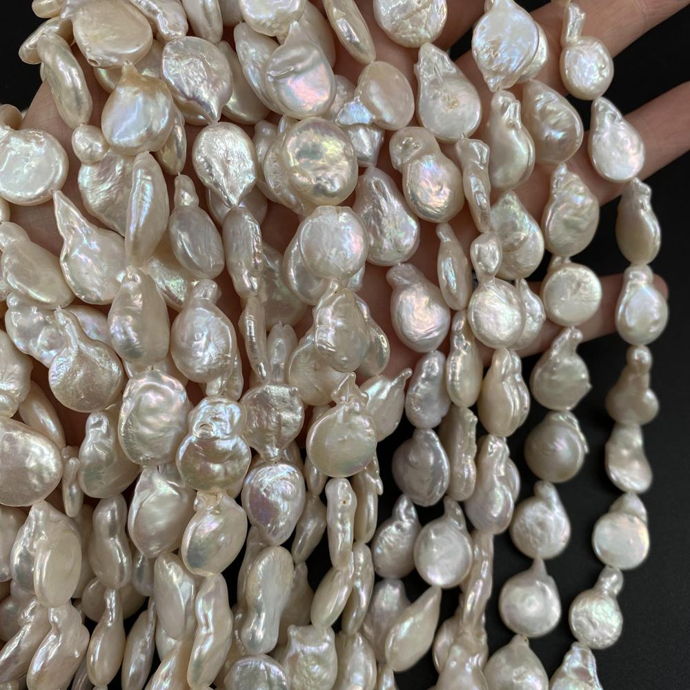 1String, Irregular Pearls, 13×20-14×22mm, White Natural Freshwater Pearl Beads for Jewelry Making DIY Supplies, Women's Craft Gifts 36cm