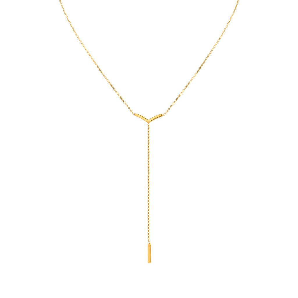 Jewelry, Stainless Steel Flat Cross Chain Y Necklace Collarbone Chain 18K Gold Plated Nc-2033