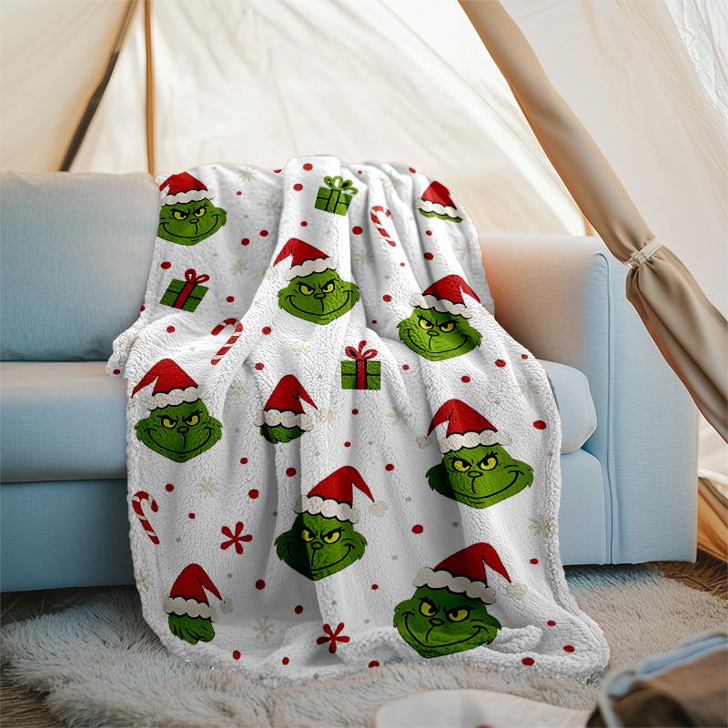 Grinch-Thema Bedruckte Decke Perfekt für Sofa Bett Reisen Außenbereich Maschinenwaschbar Gemütlich Langlebig