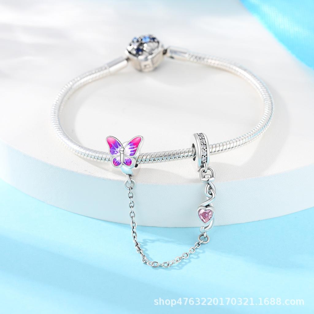 S925 Silver Flower Butterfly Pendant Safety Chain Beaded Bracelet Necklace DIY Craft Making Kit