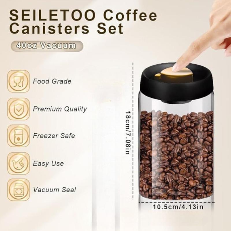 Vacuum Coffee Canisters with Airtight Lids for Coffee, Borosilicate Glass Mason Jars Vacuum Sealer Kit for Tea, Beans,Sugar