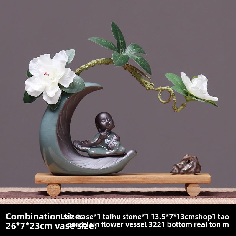 Zen Monk Ceramic Art Figurine Home Office Desk Decor Wooden Craft Vase Gift