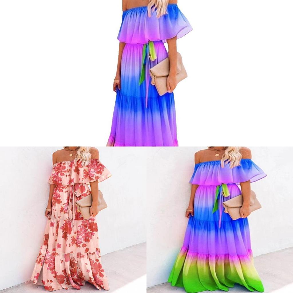 Long Dress With Floral Print And High Waist For Spring And Summer Casual Wear