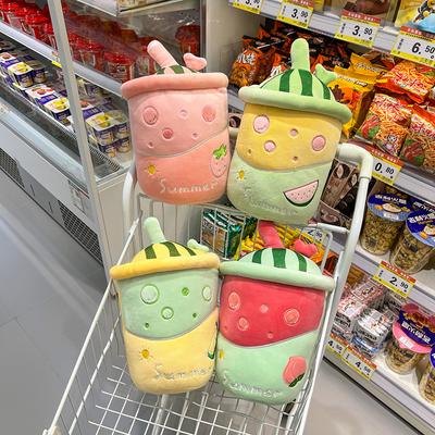 Neues Saft-Milchtee-Tassen-Plüschtier-Kissen, niedliches Pfirsich-Erdbeer-Wurfkissen, Puppe, Greifautomat-Puppe