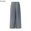 ZANZEA Womens Casual Solid Color Loose Commute Wide Leg Pants