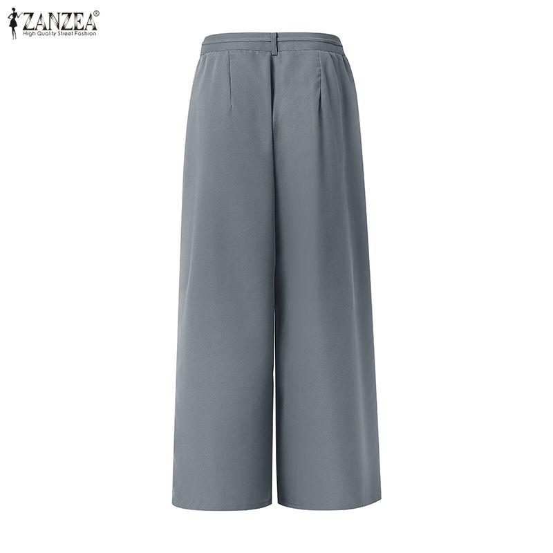 ZANZEA Womens Casual Solid Color Loose Commute Wide Leg Pants