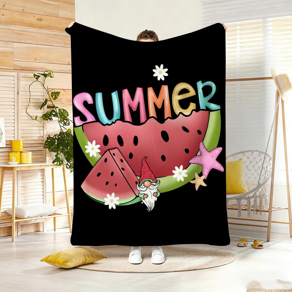 Illustration S-Summer Beach Vibes Throw Lightweight 240g Flannel Blanket Soft Skin-friendly for Summer Cooling