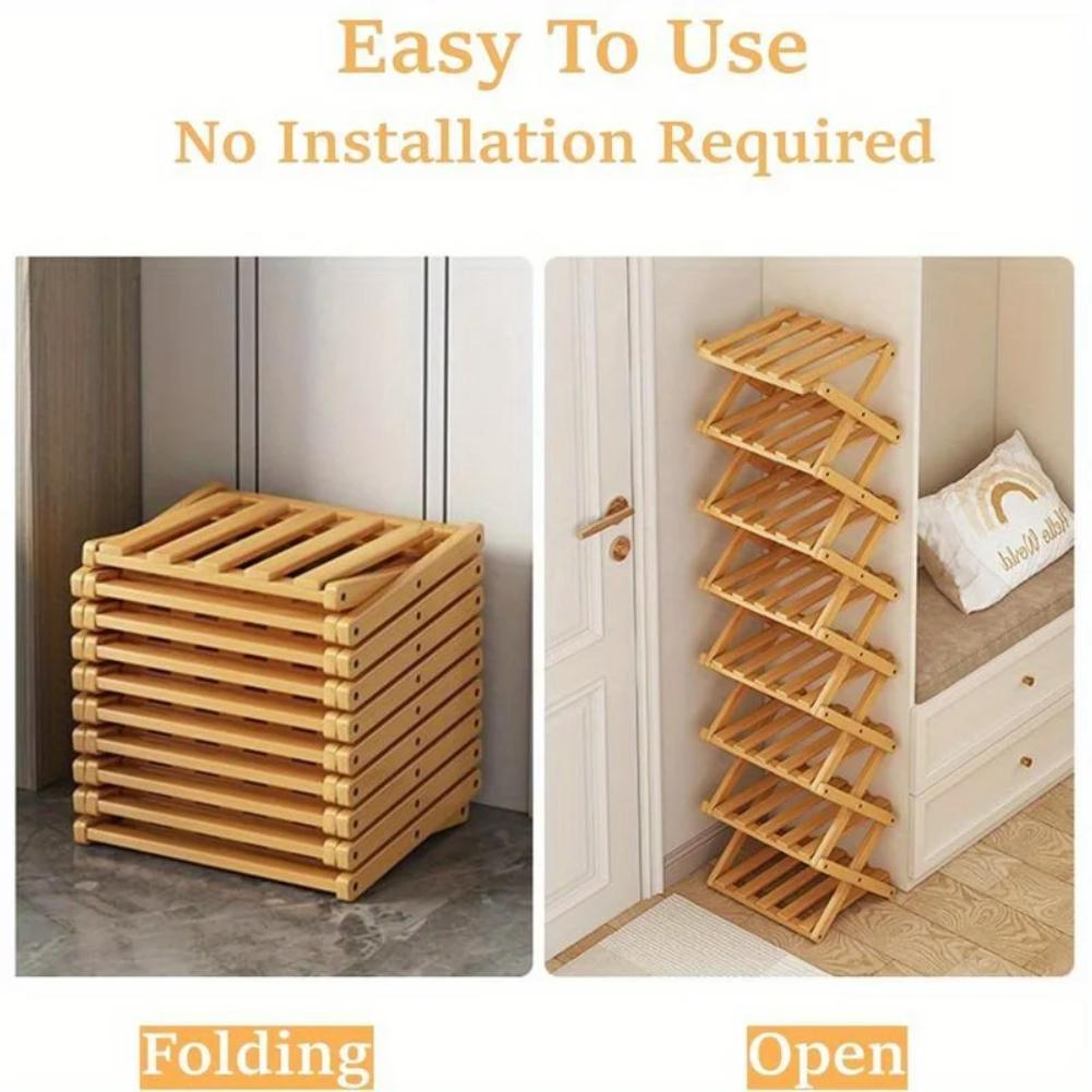 Bamboo Shoe Rack, Foldable Space Saving Shelves for Home and Bedroom - Interior Entry Storage Free Footed Shoe Narrow Shelf