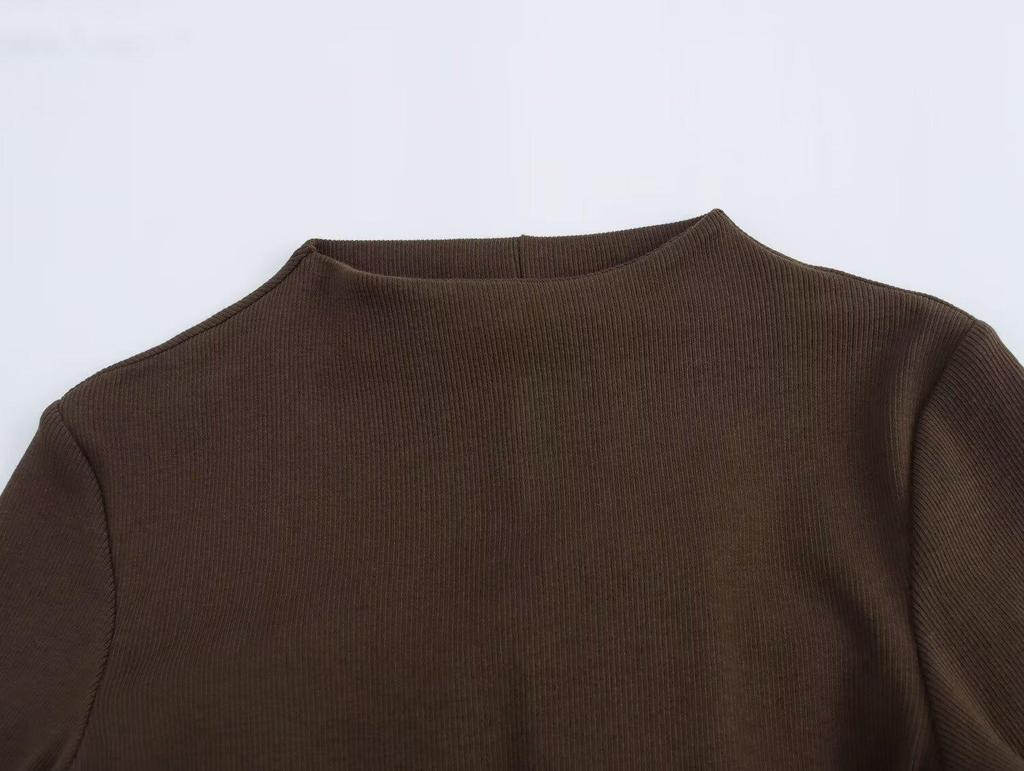 Autumn 2024 Women's European & American Style Poplin Short Sleeve Stand Collar Dress