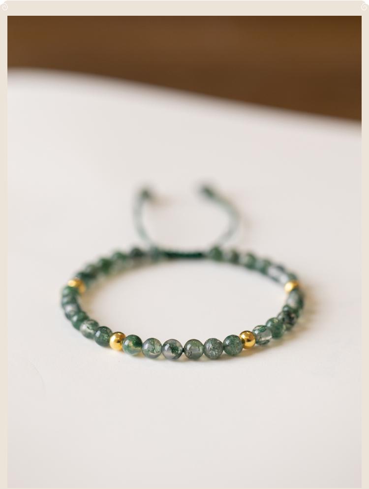 [Five Elements Mending Wood] Water Grass Agate Hand String 2025 New Small Fresh Versatile Show White temperament Braided Rope Bracelet