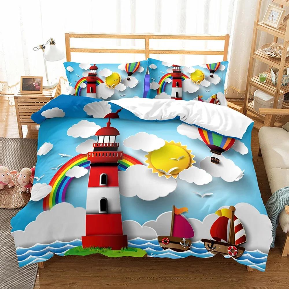 Carton Robot Comfortable Quilt Cover +pilowcases Children Kids Bedrom Soft Duvet Cover Sets Twin Ful Quen Warm Comforter Cover Fairy Tale World Sky
