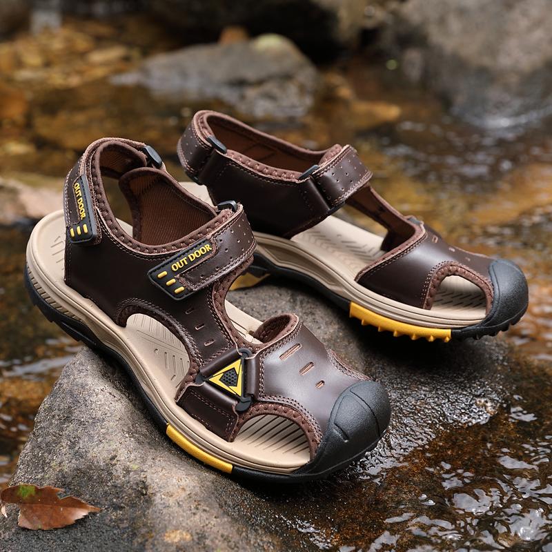 TUINANLE Classic Mens Sandals Summer Leather Sandals Men Outdoor Casual Lightweight Beach Shoes Fashion Men Sneakers Size 38-46