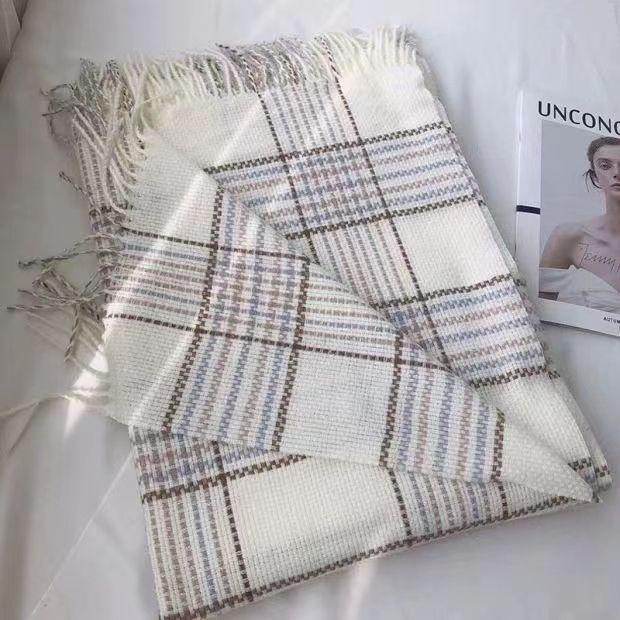 Japanese Plaid Imitation Cashmere Scarf for Women In Winter Versatile Fashion White Couple Korean Version Warm Double Sided Student Shawl