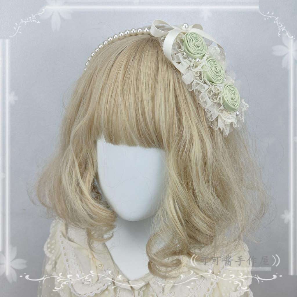Original Handmade Ribbon Rose Headband Kc Lolita Pearl Headbands Elegant and Simple Versatile Hair Accessories for Women