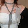 Copper Long Necktie Black Decoration Shirt Tie Temperament Full Rhinestone Necklace  Party