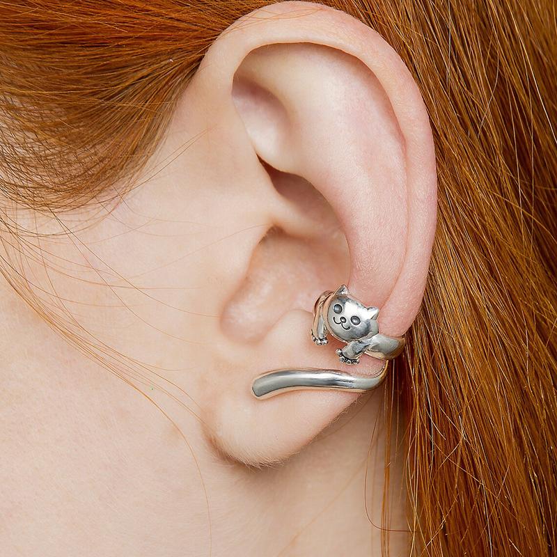 Huitan New Trendy Fox Shape Clip Earrings for Women Antique Silver Color 2023 Ear Cuff Earrings Statement Jewelry Drop Ship 1
