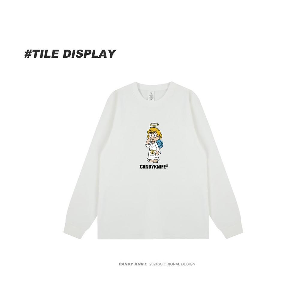 2024 Trendy Korean Cartoon Print Unisex Cuffed Long Sleeve T-shirt for Autumn/Winter
