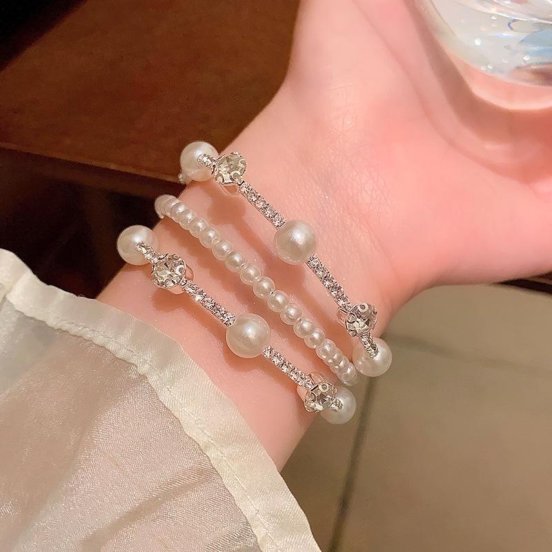 Браслет с бриллиантами и жемчугом, многослойный, женский, Spice Girl, корейская версия, ретро, индивидуальные украшения