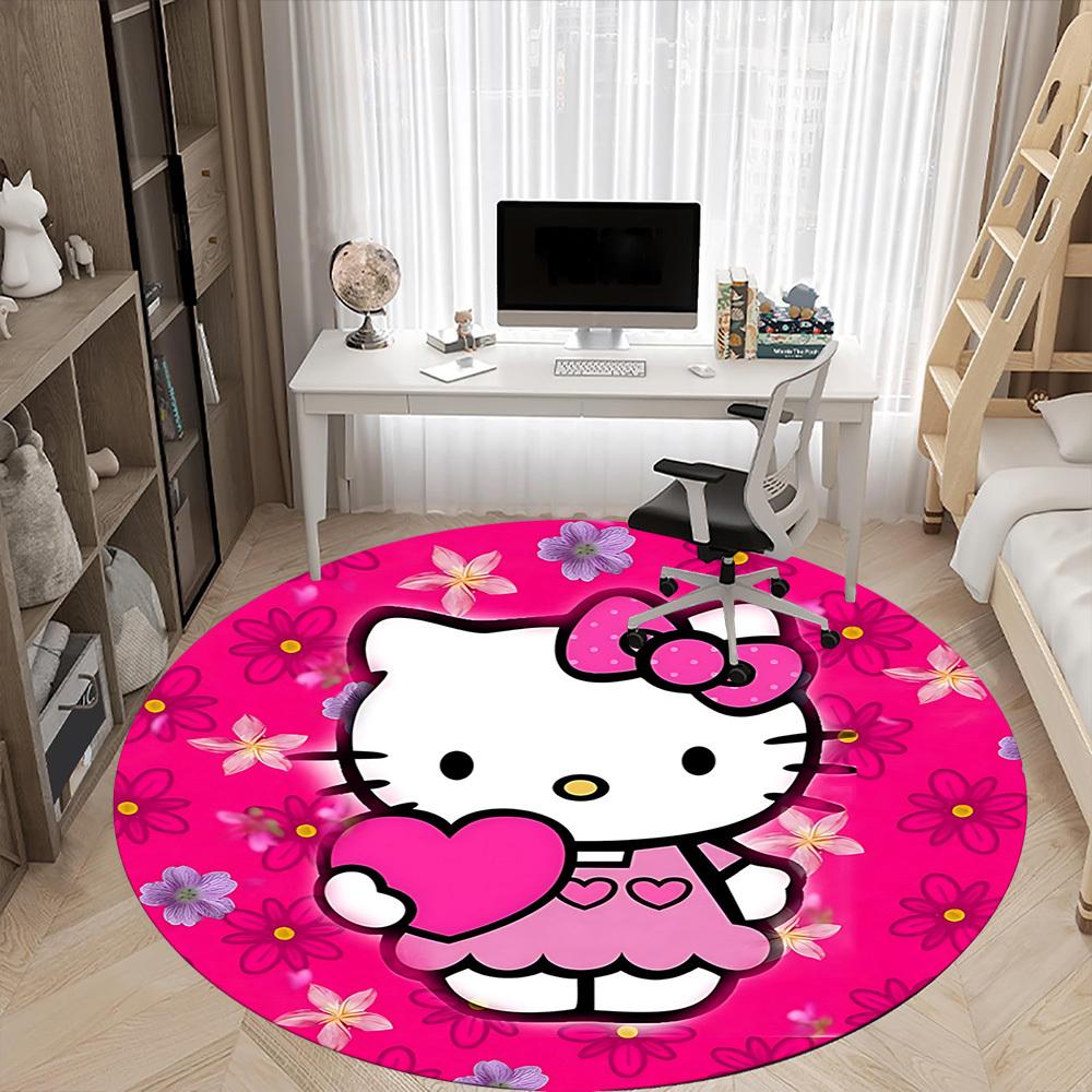 Hello Kitty Flowers Office Round Area Rug,  Under Office Chairs Bedroom Living Room Home Decor a0908152