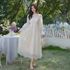 Elegant Lace Dress Women Mesh Embroidery Lanetern Sleeve Elegant Vintage Long Robe Holiday Prom Party Dresses