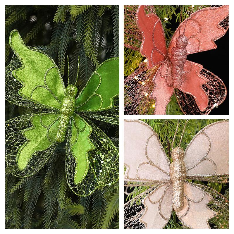 Christmas Butterfly Ornament Fabric Glitter Sequin Deco For Holiday Decor