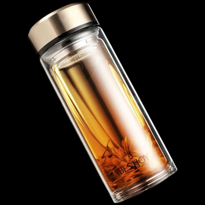 FUGURNG BESTJOY Portable Double-Wall Borosilicate Glass Water Bottle 520ml