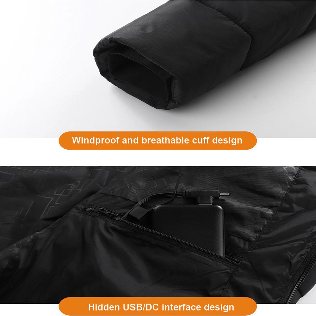 Mens Womens Heated Jacket Winter Outdoor USB Vest 15 Heating Pads 3 Temperature Settings Battery Not Included