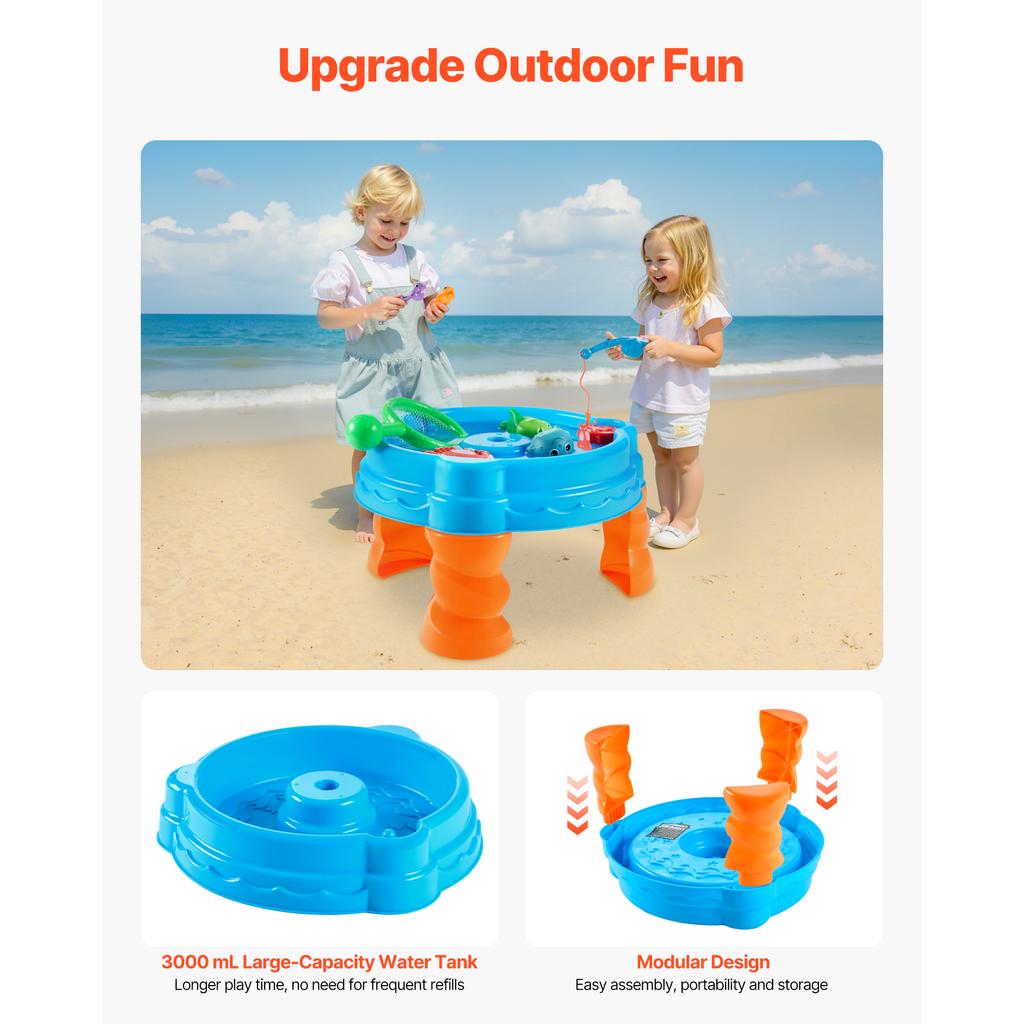 SucceBuy Water Table Playset Children's Outdoor Beach Toy with Fishing Game Set Summer Water Activity Table for Kids Toddlers
