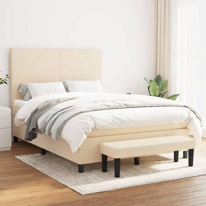 Maison Exclusive - Sommier à lattes de lit avec matelas Crème 140x200 cm Tissu